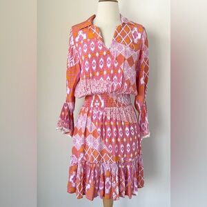Walker & Wade Mia Dress Flamingo Ikat Pink Orange Size Small